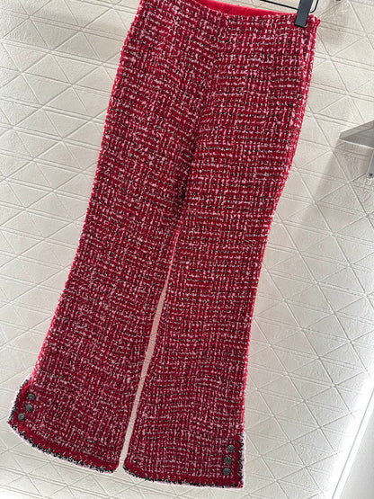 High-waisted woven flared trousers