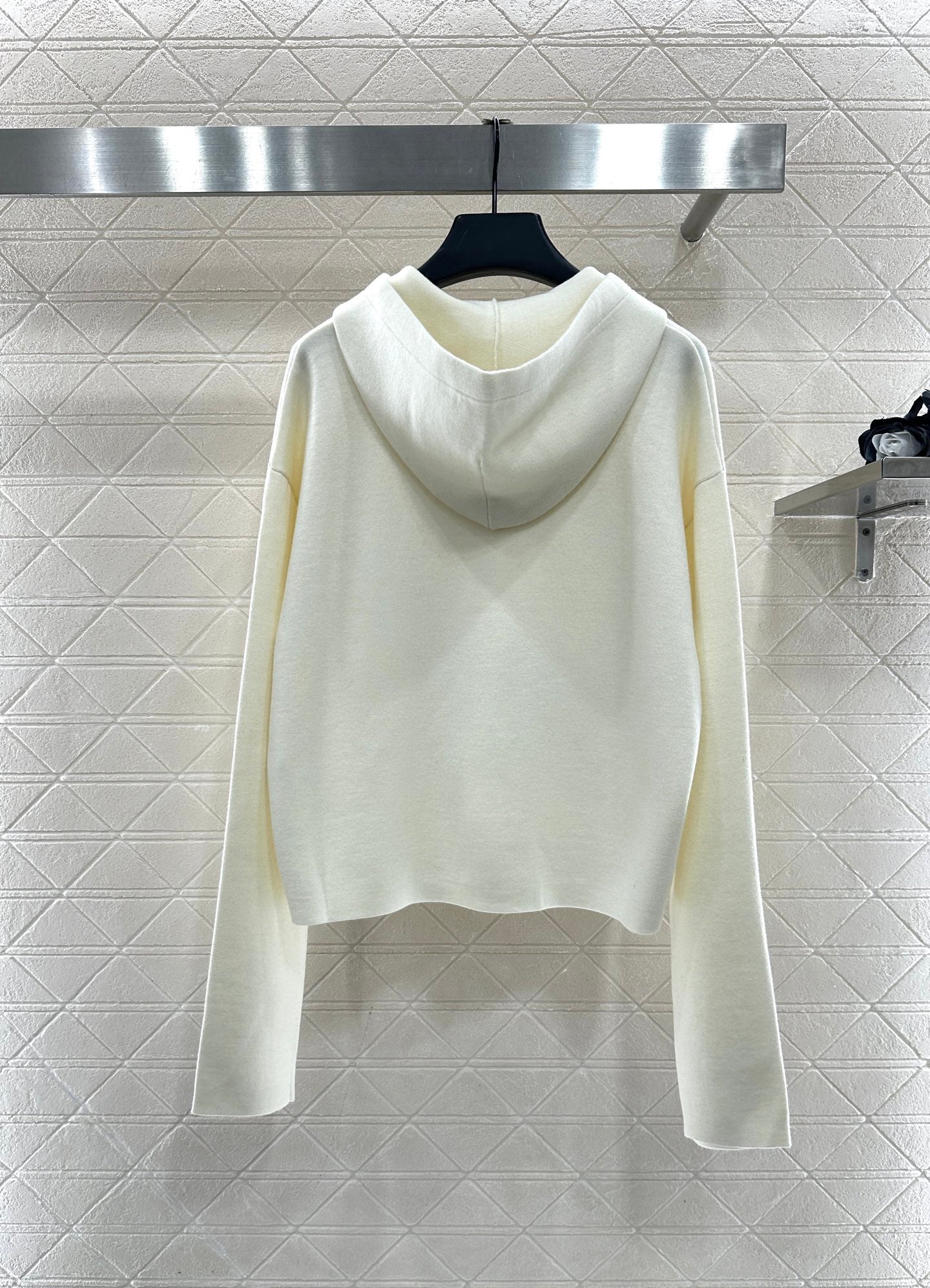 Hooded zip-up cowhide pocket wool coat