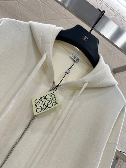 Hooded zip-up cowhide pocket wool coat