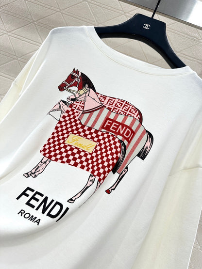 Round neck horse print long sleeve