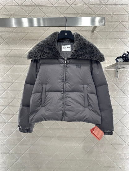 down jacket with large fur collar
