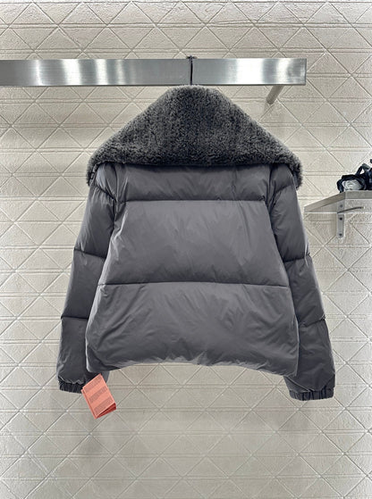 down jacket with large fur collar