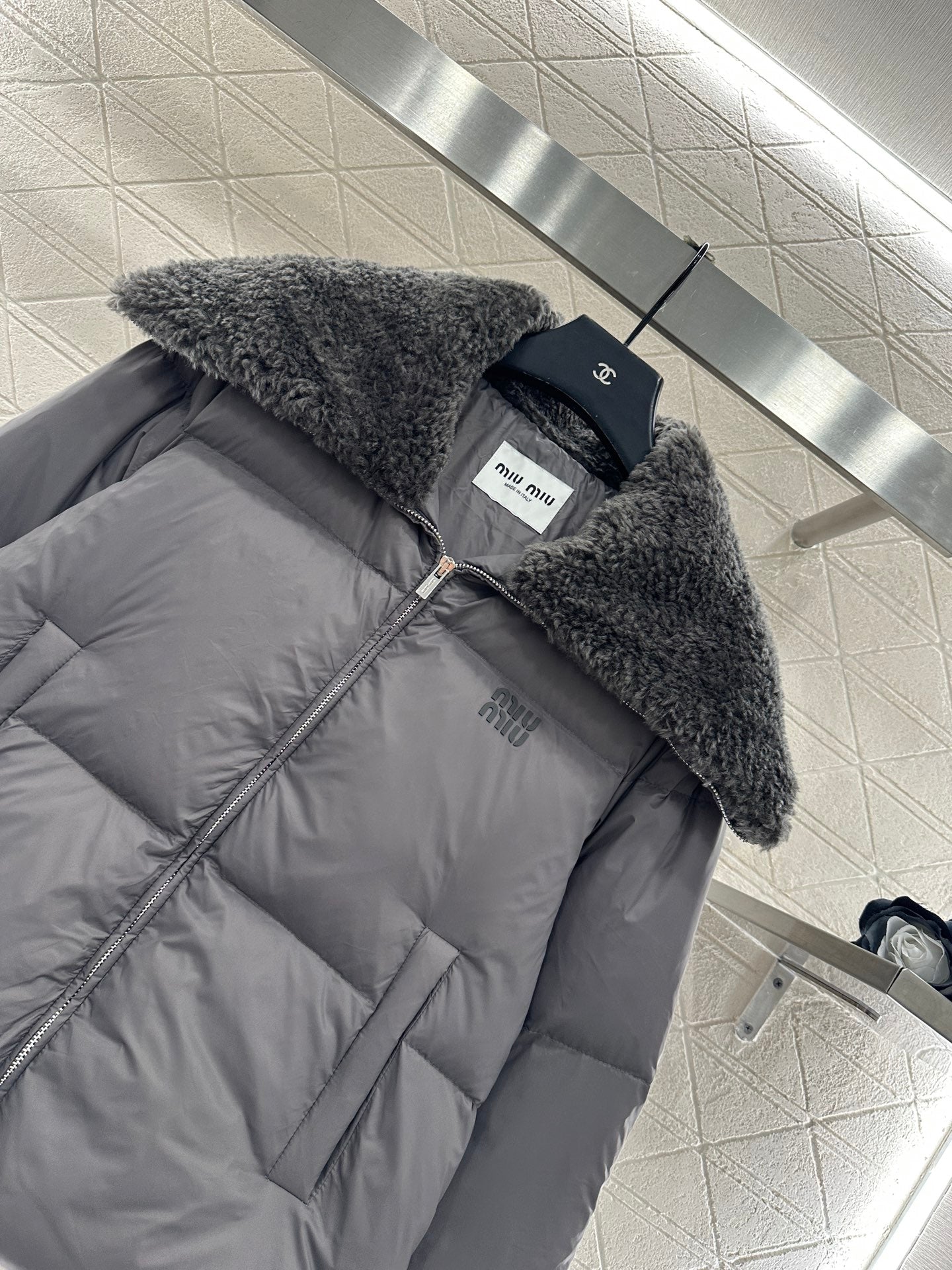 down jacket with large fur collar