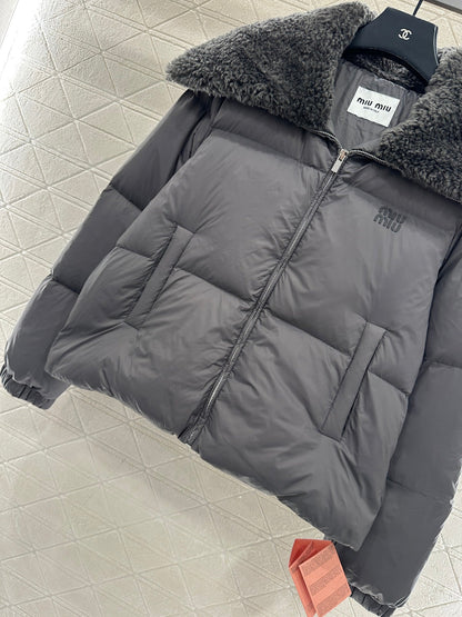 down jacket with large fur collar
