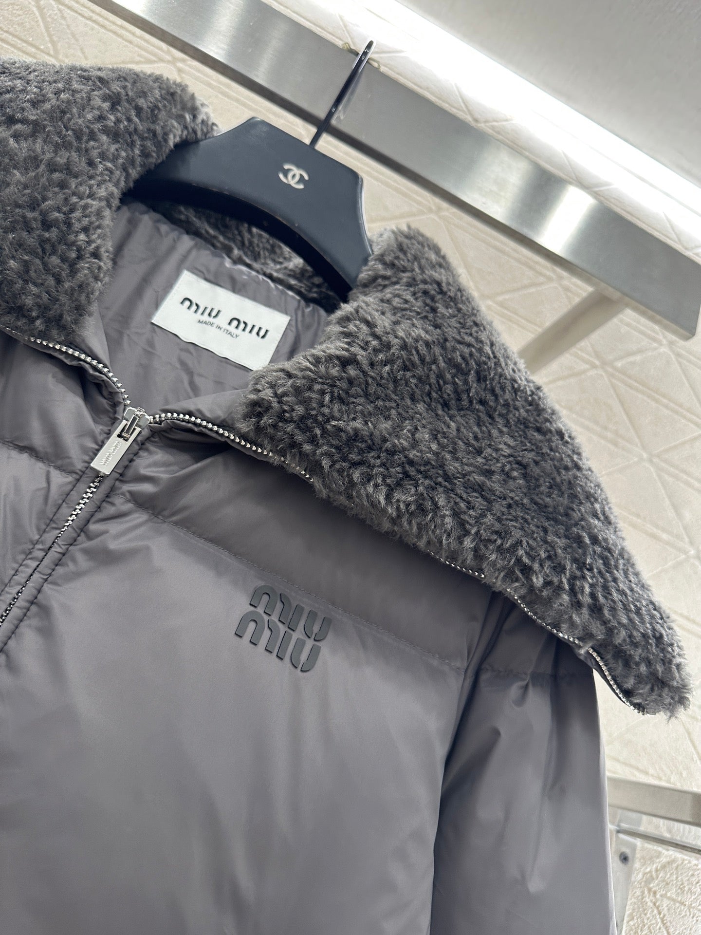 down jacket with large fur collar