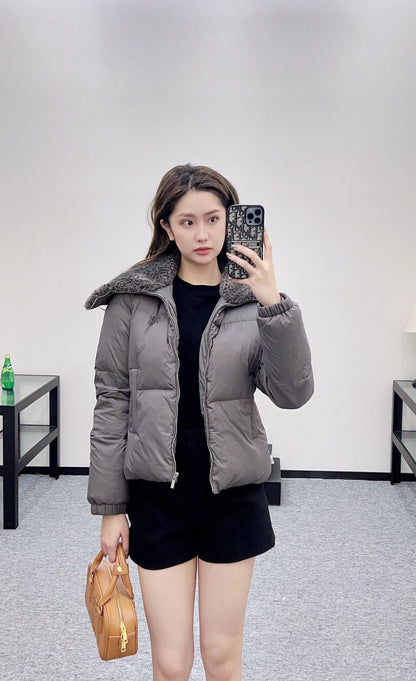 down jacket with large fur collar