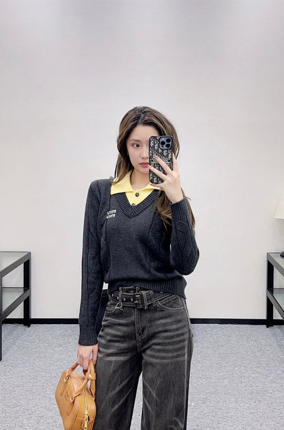 Faux two-piece knit top