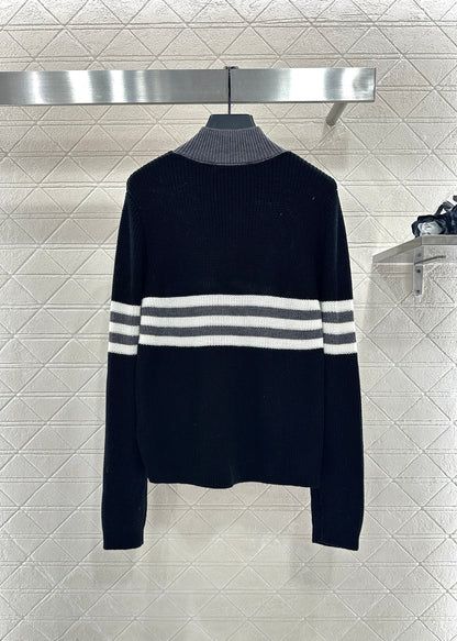 High-neck knitted wool long-sleeved top