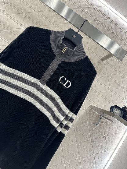 High-neck knitted wool long-sleeved top