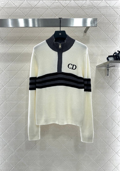 High-neck knitted wool long-sleeved top