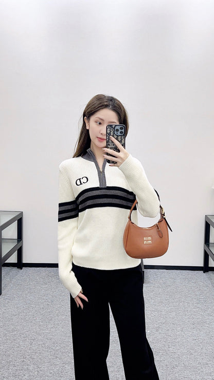 High-neck knitted wool long-sleeved top