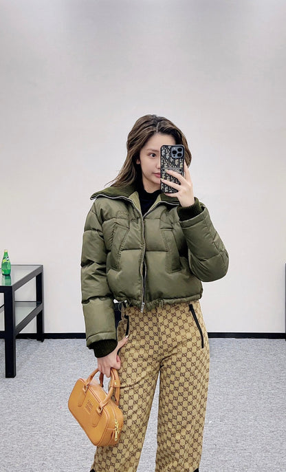 Knitted collar zip-up down jacket