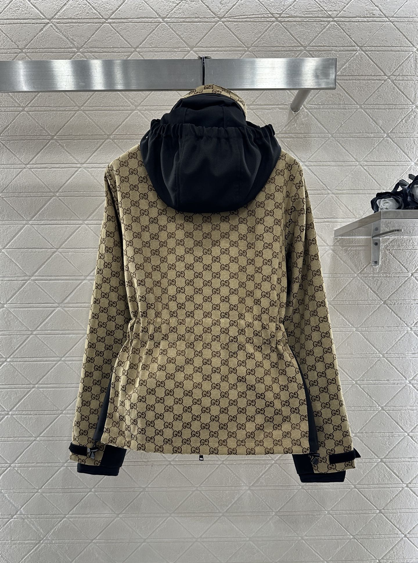 Hooded belted jacquard cotton coat