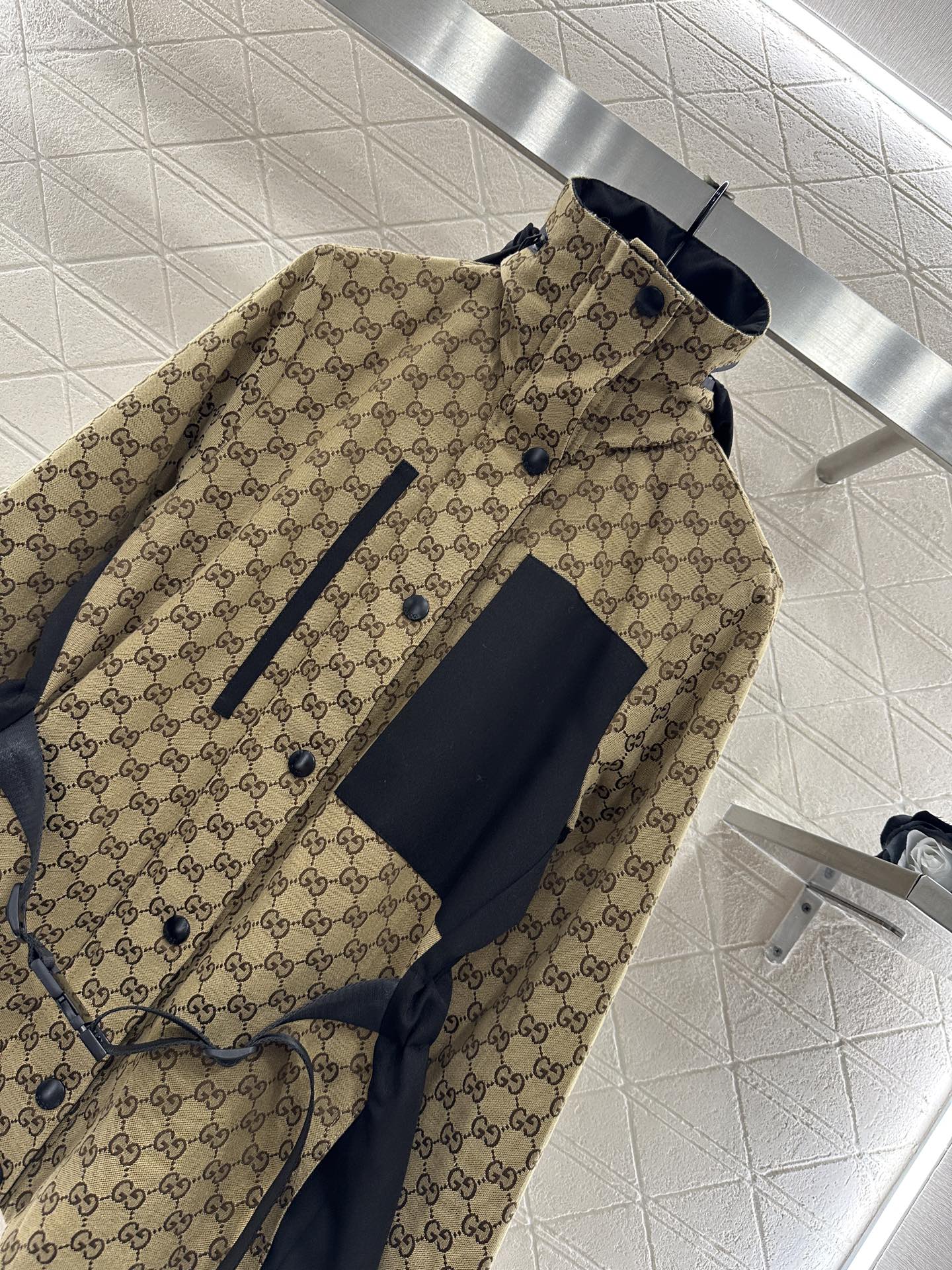 Hooded belted jacquard cotton coat