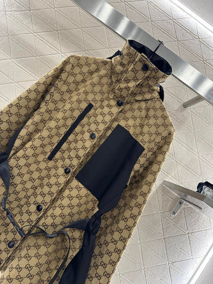 Hooded belted jacquard cotton coat