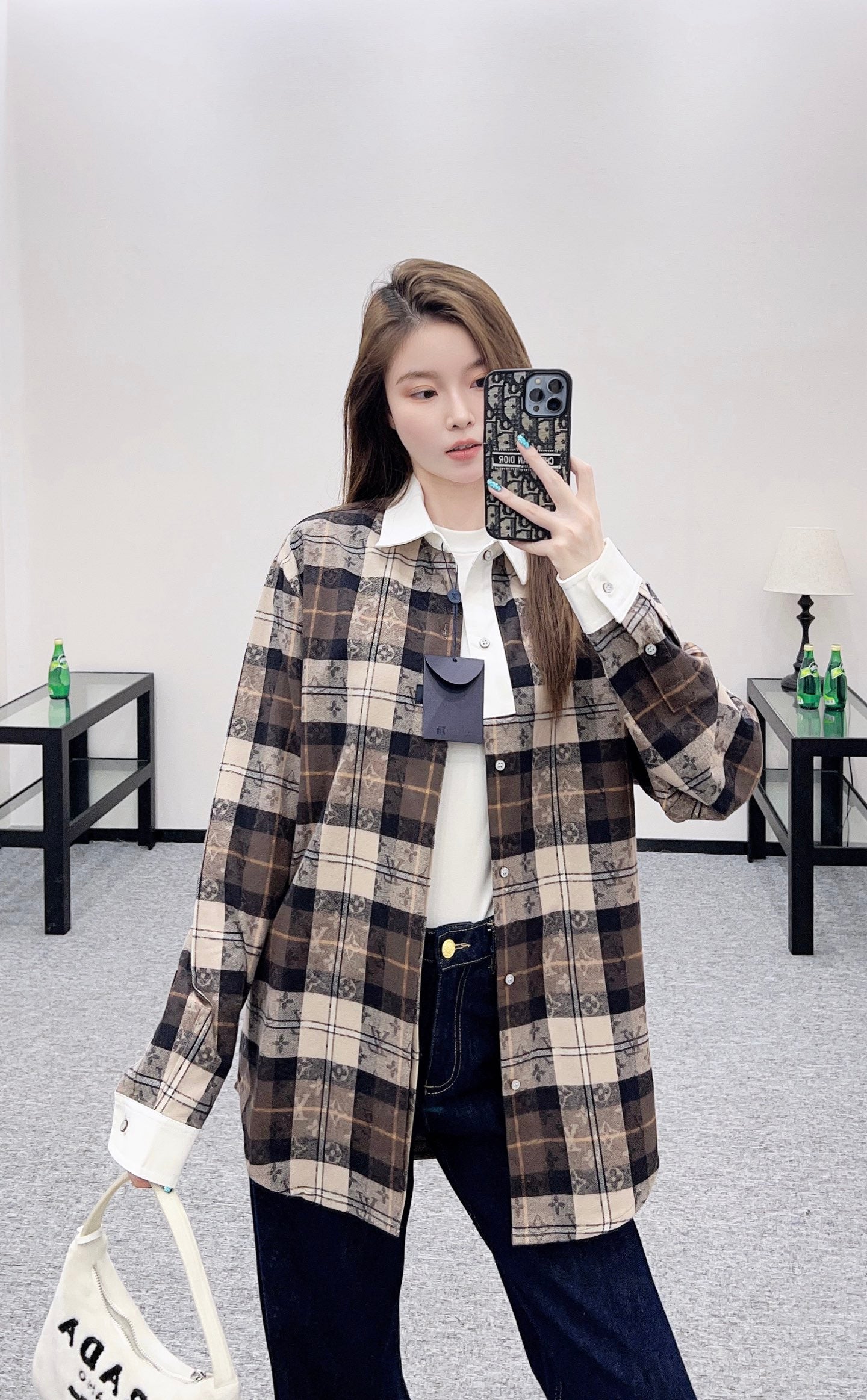 Collared plaid jacquard shirt