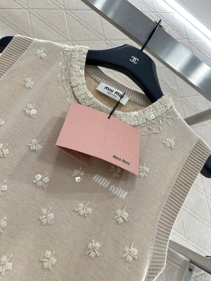 Beaded Floral Knit Vest