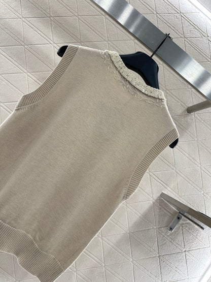 Beaded Floral Knit Vest