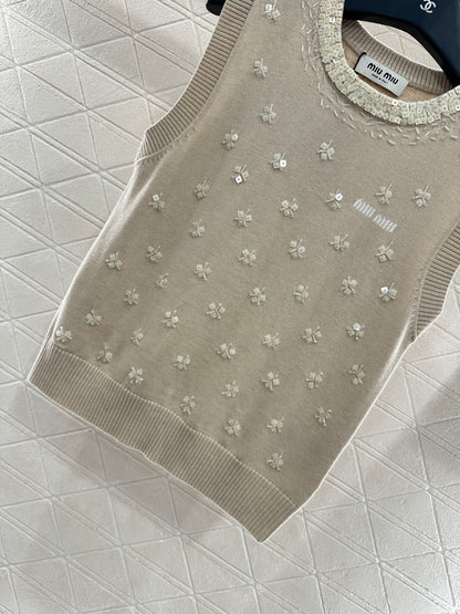 Beaded Floral Knit Vest