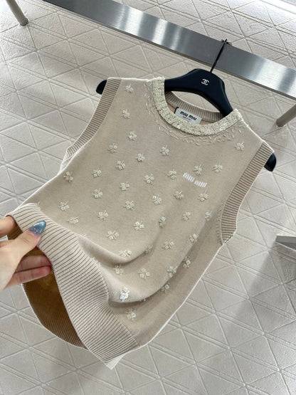 Beaded Floral Knit Vest