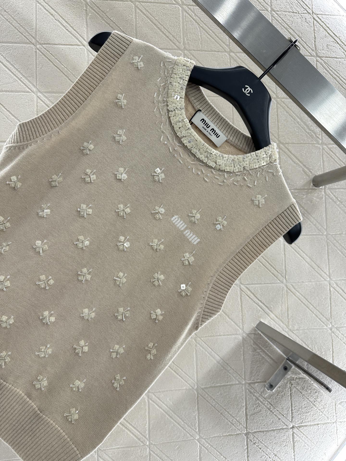 Beaded Floral Knit Vest