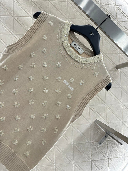 Beaded Floral Knit Vest