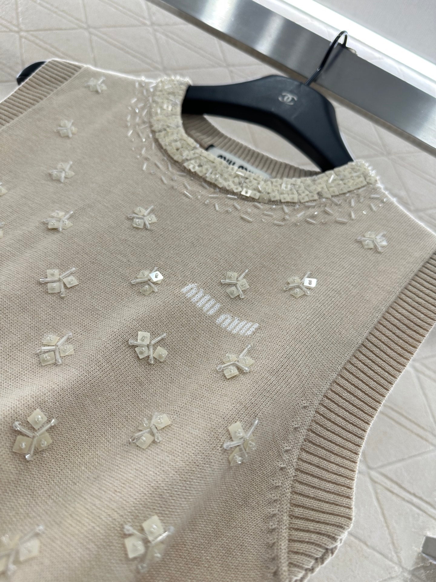 Beaded Floral Knit Vest