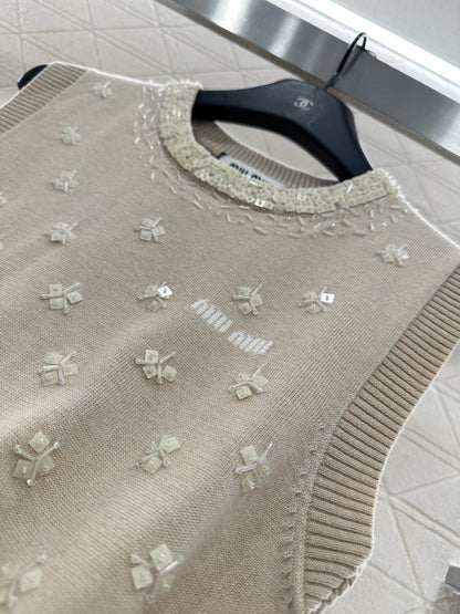 Beaded Floral Knit Vest