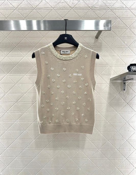 Beaded Floral Knit Vest