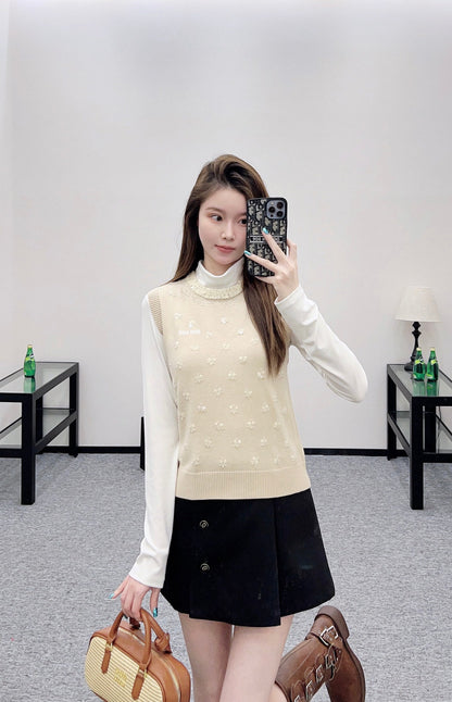 Beaded Floral Knit Vest