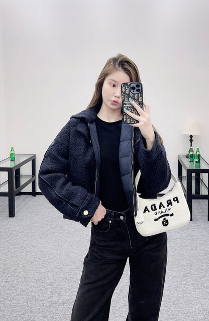 Detachable hooded wool down jacket