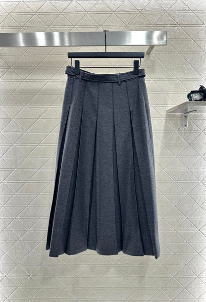 Belted midi pleated skirt
