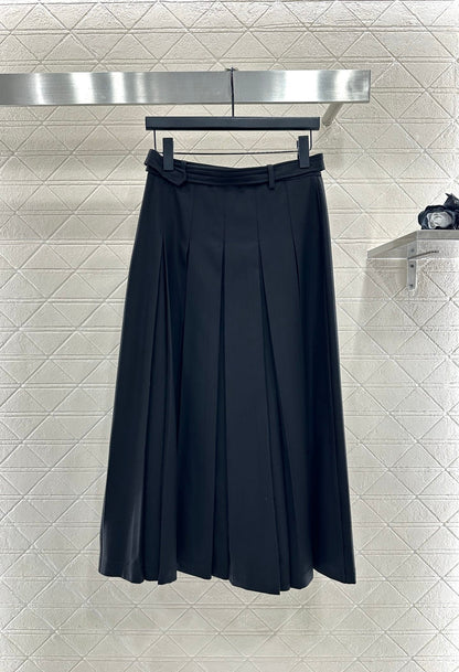 Belted midi pleated skirt