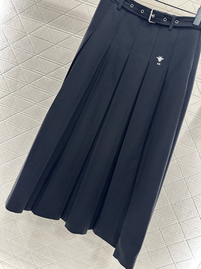 Belted midi pleated skirt