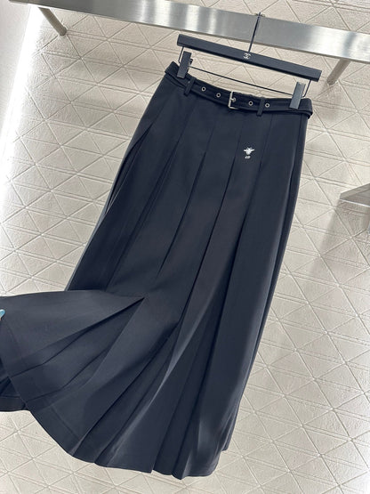 Belted midi pleated skirt