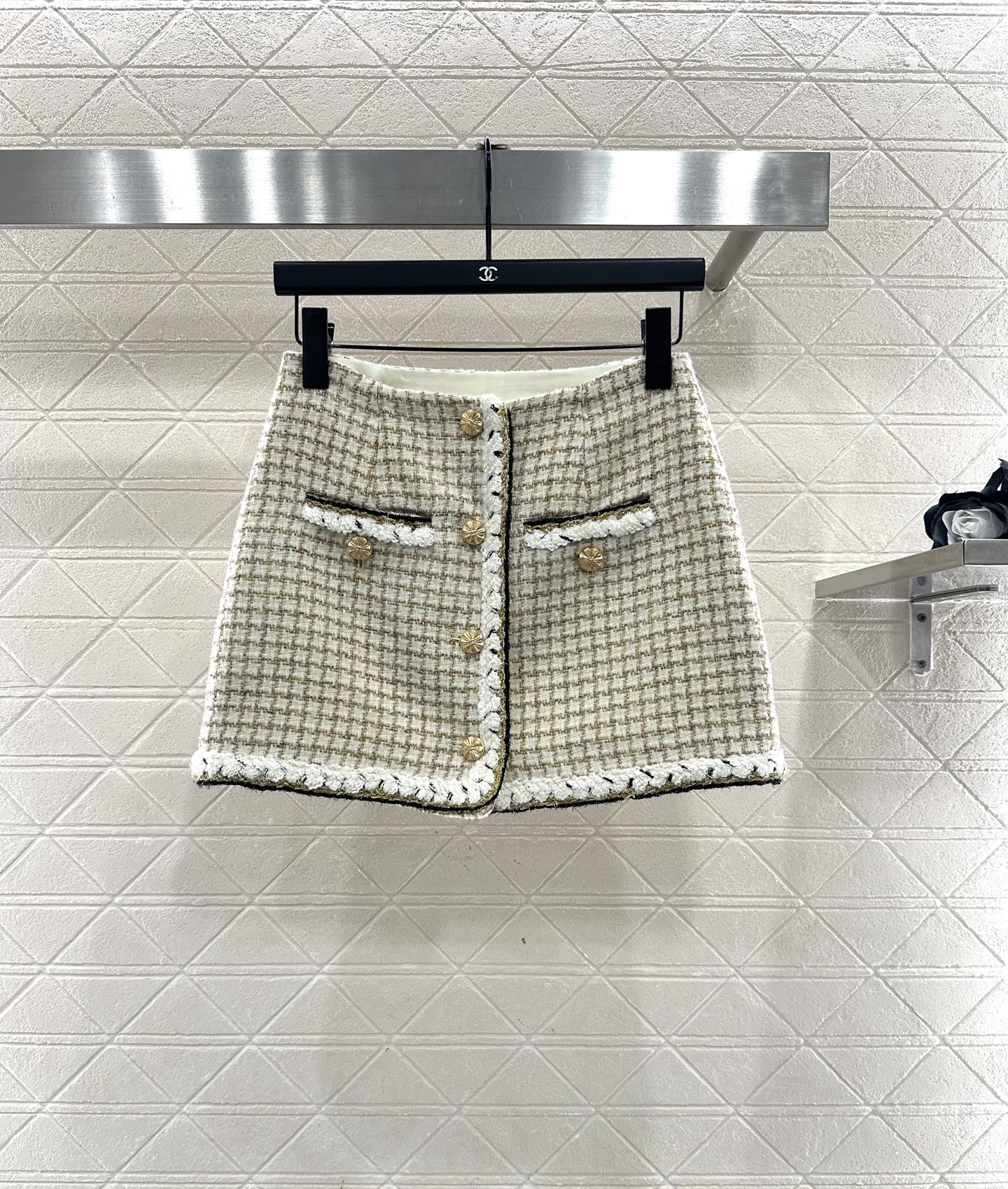 Woven plaid vest and skirt set