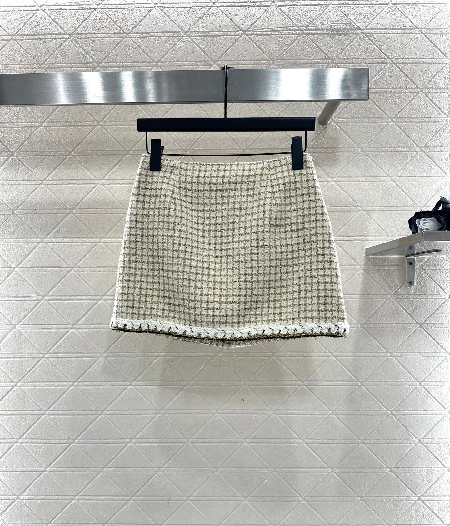 Woven plaid vest and skirt set