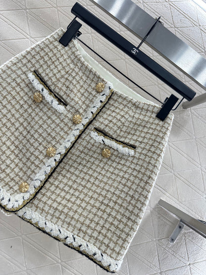 Woven plaid vest and skirt set