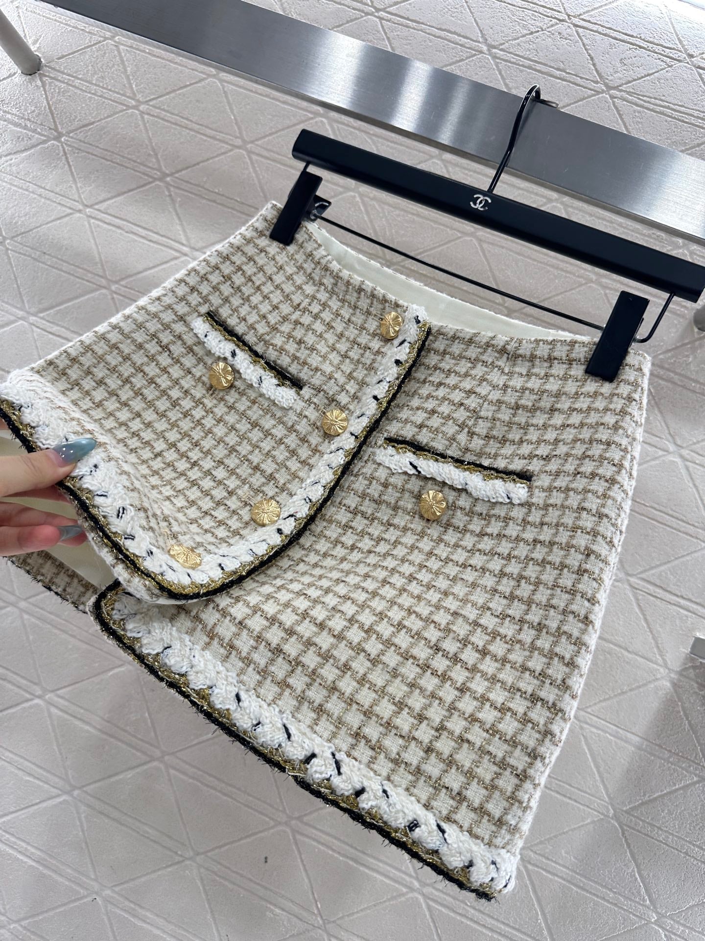 Woven plaid vest and skirt set