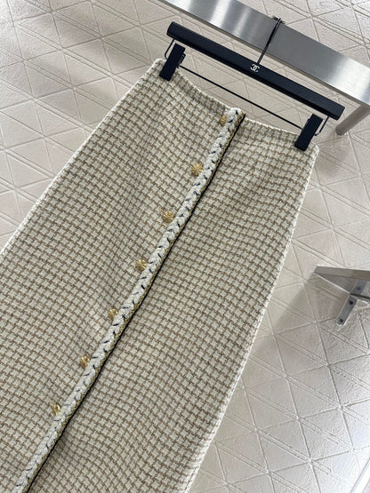 Woven plaid midi skirt