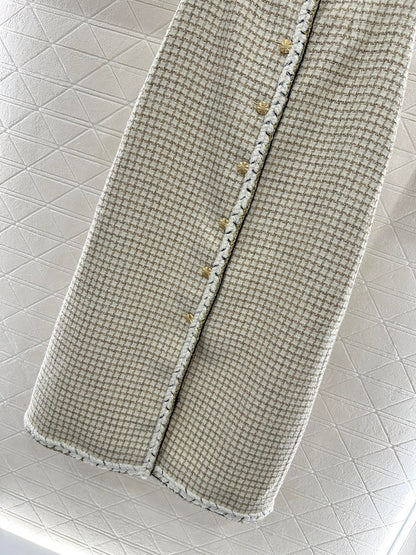 Woven plaid midi skirt