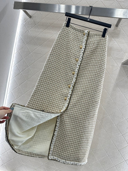 Woven plaid midi skirt