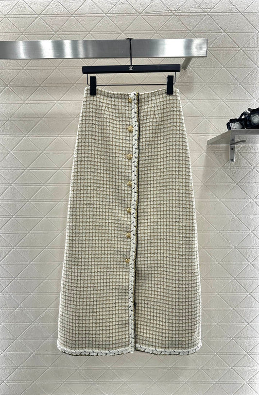 Woven plaid midi skirt