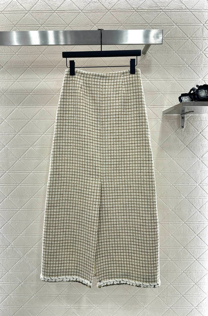 Woven plaid midi skirt