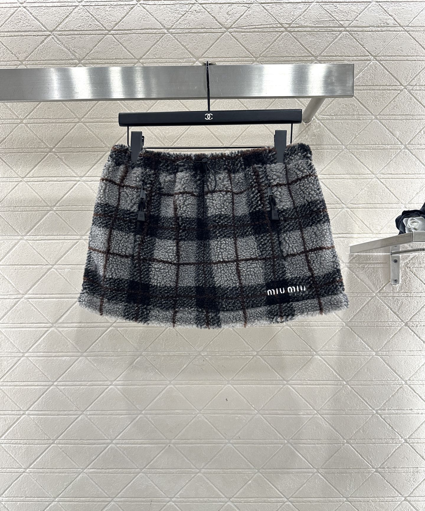 Plaid Teddy Bear Plush Midi Skirt