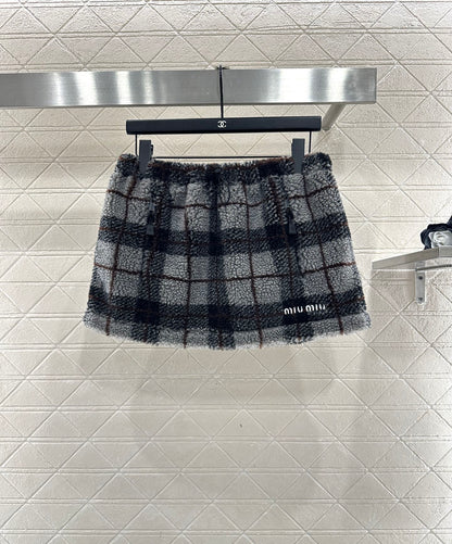 Plaid Teddy Bear Plush Midi Skirt