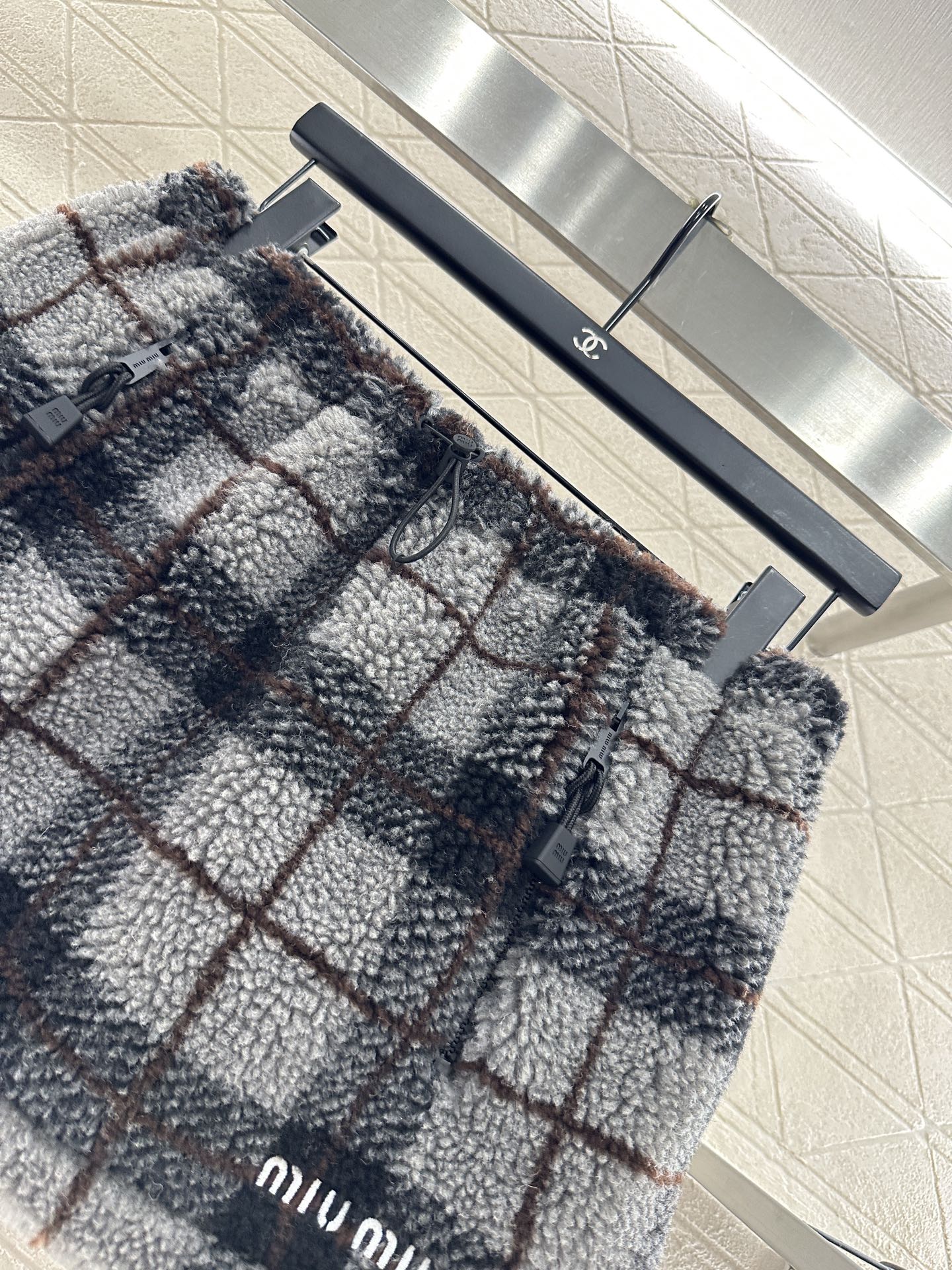 Plaid Teddy Bear Plush Midi Skirt