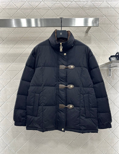 Leather buckle stand-up collar down jacket