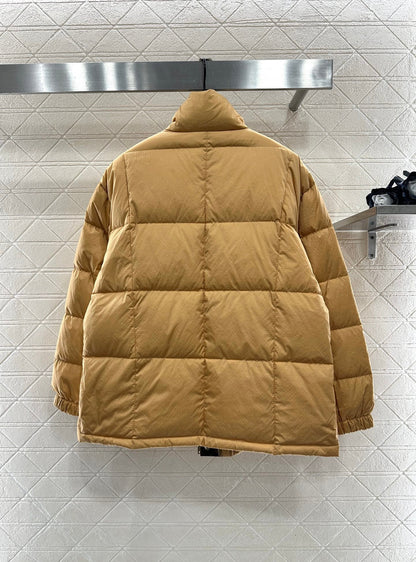 Leather buckle stand-up collar down jacket