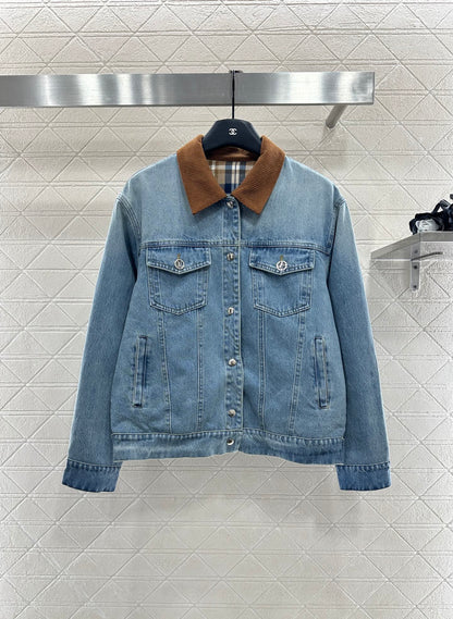 Reversible plaid collar denim jacket